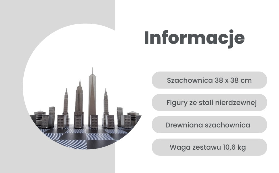 Designerskie Szachy Skyline New York ze stali nierdzewnej – NY