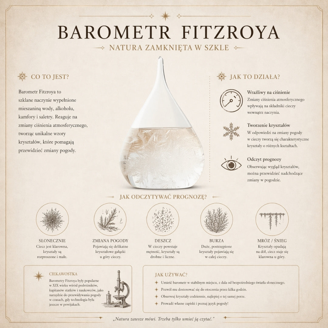 Barometr Burzowy Fitzroya w Oprawie Drewnianej - Kropla Storm Glass – BAW1