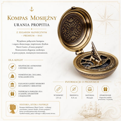 Kompas Mosiężny Urania Propitia z Zegarem Słonecznym - Premium - H45