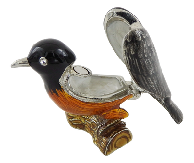 Wyjątkowe metalowe pudełeczko zdobione kryształkami - Ptaszek - B0192-02