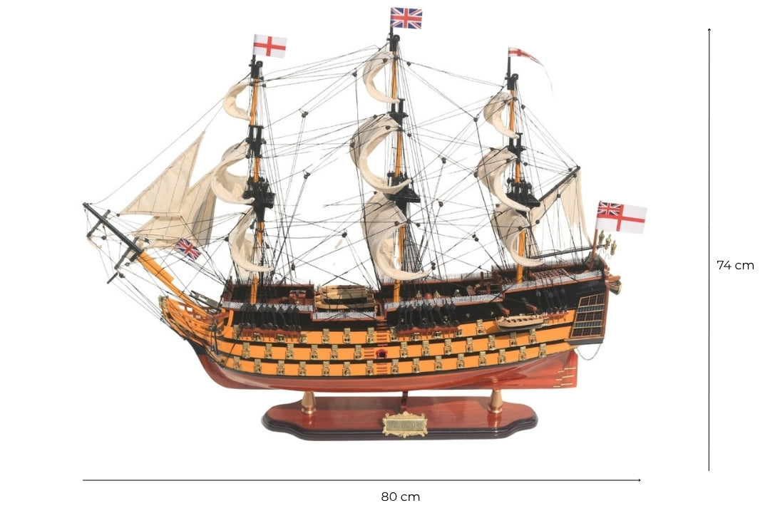 Koottu HMS Victory -purjelaivamalli, 80 cm, kaiverruksella personoitavissa - eksklusiivinen lahja- ja sisustusesine, käsintehty eksoottisesta puusta, korkealaatuinen ja viimeistelty yksityiskohtia myöten
