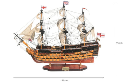 Koottu HMS Victory -purjelaivamalli, 80 cm, kaiverruksella personoitavissa - eksklusiivinen lahja- ja sisustusesine, käsintehty eksoottisesta puusta, korkealaatuinen ja viimeistelty yksityiskohtia myöten