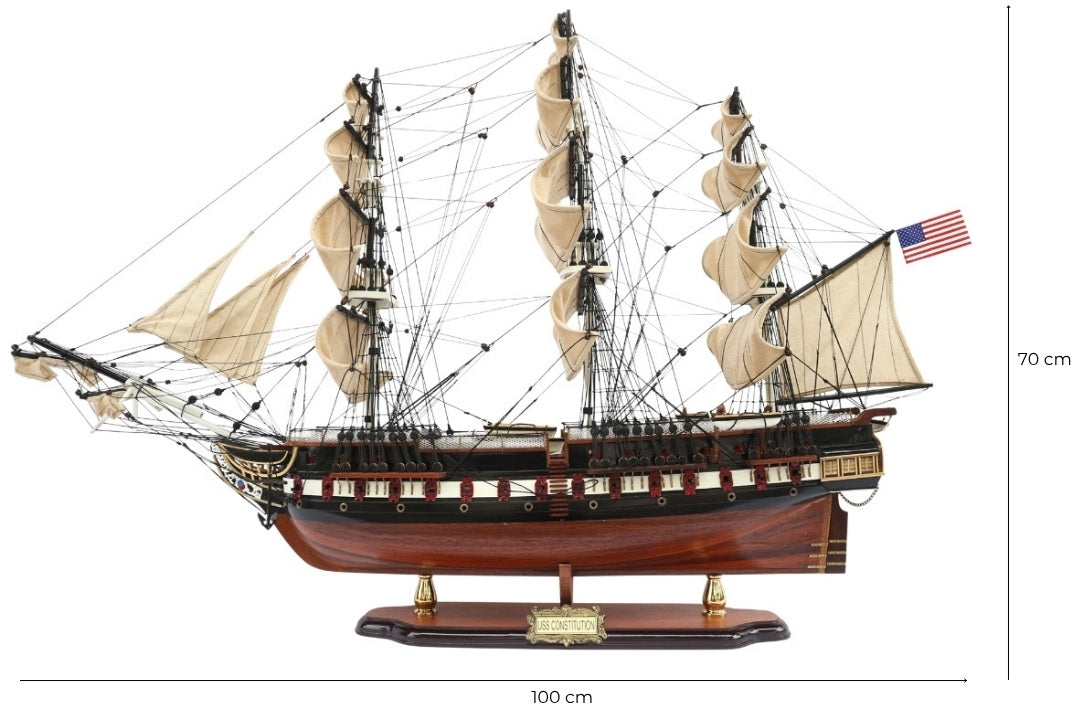 Eksklusiivinen suuri USS Constitution -purjelaivamalli, 100 cm, kaiverruksella personoitavissa