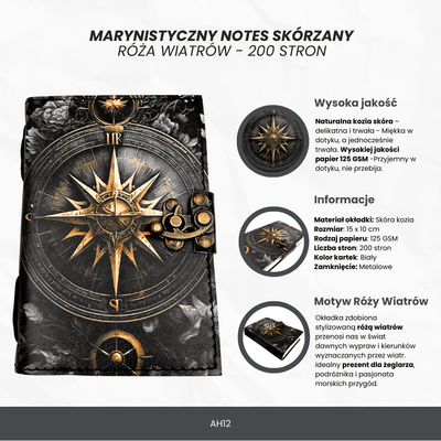 Notes Skórzany Pamiętnik Retro Róża Wiatrów 200 stron - AH12