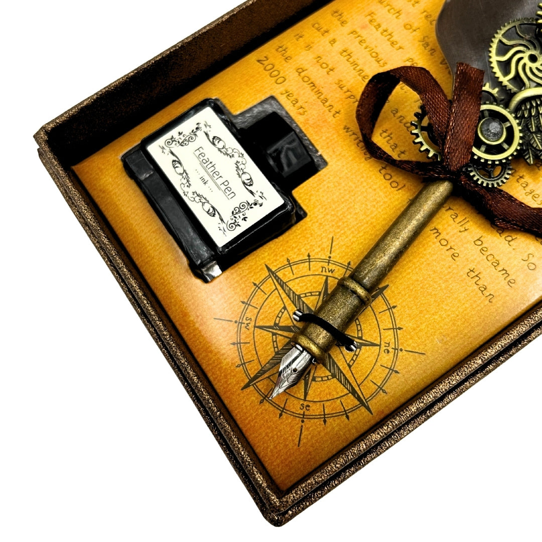 Zestaw do Kaligrafii Retro z Piórem Gęsim Vintage 6 Stalówek Atrament Prezent – EE5
