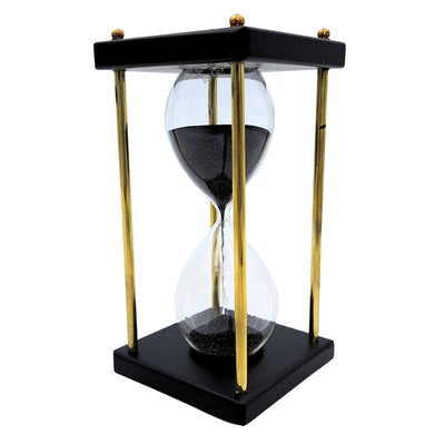 Klepsydra Mosiężno-Drewniana 5 minut – Czarny Piasek – Elegancka Dekoracja Retro - STRS