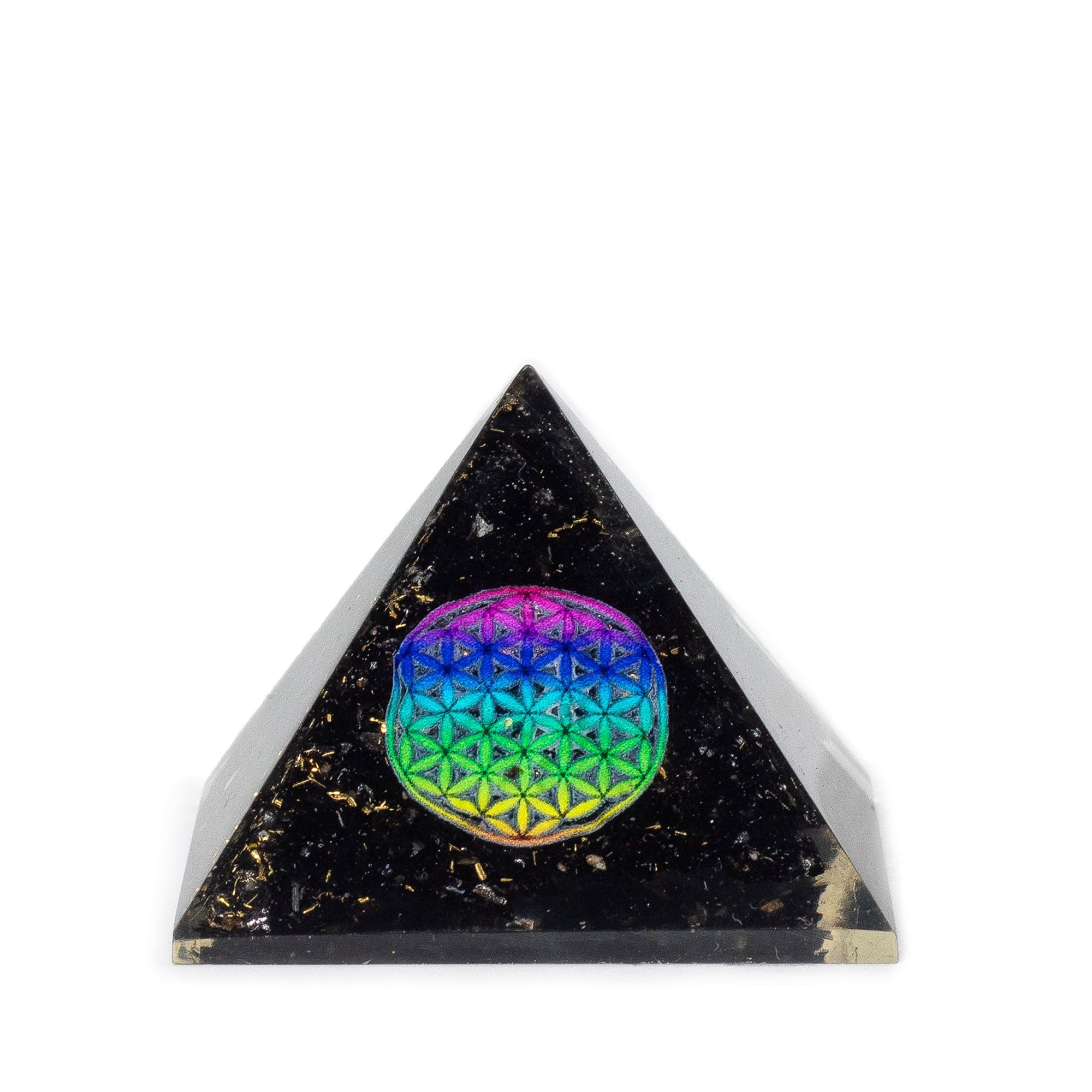 Orgone-pyramidi mustasta turmaliinista 5,5x4,5 cm elämän kukalla