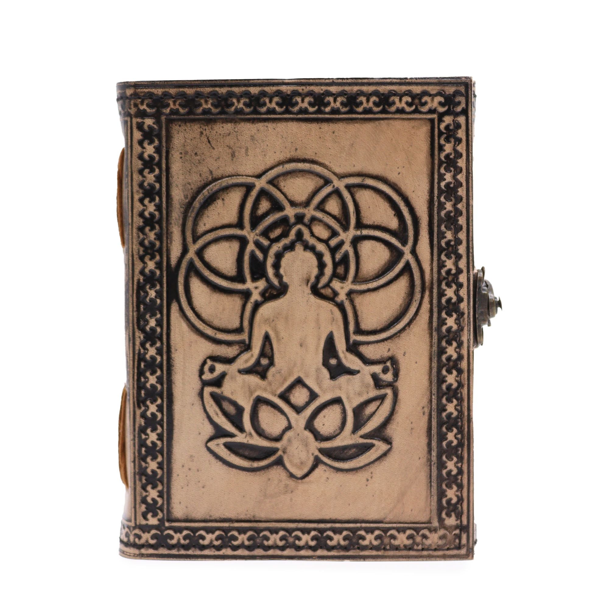 Punertavanruskea Buddha-esoteerinen muistikirja - Nahkainen muistikirja, 200 sivua, mitat 17,5x12,5x3 cm