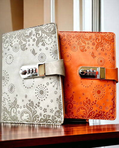 Eksklusiivinen Muistikirja, PU-nahka, A5 Salasanalukolla - "Secret Journal", personointi kaiverruksella