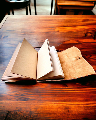 Notatnik Premium "RetroNotes" – Tyylikäs aito nahkamuistikirja - 200 sivua, 120g, muistikirja, luonnoskirja, ruskea väri, personointi kaiverruksella