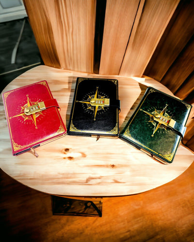 Premium-muistikirja salalukolla A5 - Vintage-tyyli kompassilla, japanilainen design, paperitavarat opiskelijoille ja liiketoimintaan. Personointi kaiverruksella