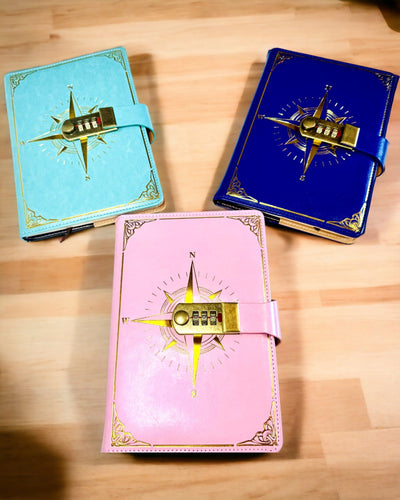 Premium-muistikirja salalukolla A5 - Vintage-tyyli kompassilla, japanilainen design, paperitavarat opiskelijoille ja liiketoimintaan. Personointi kaiverruksella