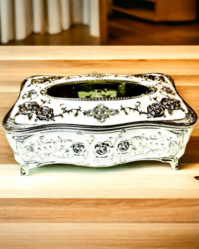 Kudelaatikko Kohokuvioidulla Ruusukuviolla - Tyylikäs Lisä Sisustukseen, valkoinen