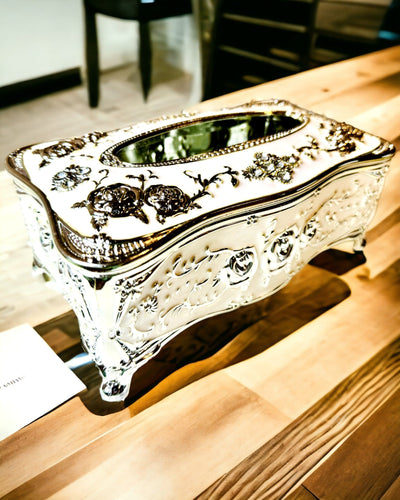 Kudelaatikko Kohokuvioidulla Ruusukuviolla - Tyylikäs Lisä Sisustukseen, valkoinen