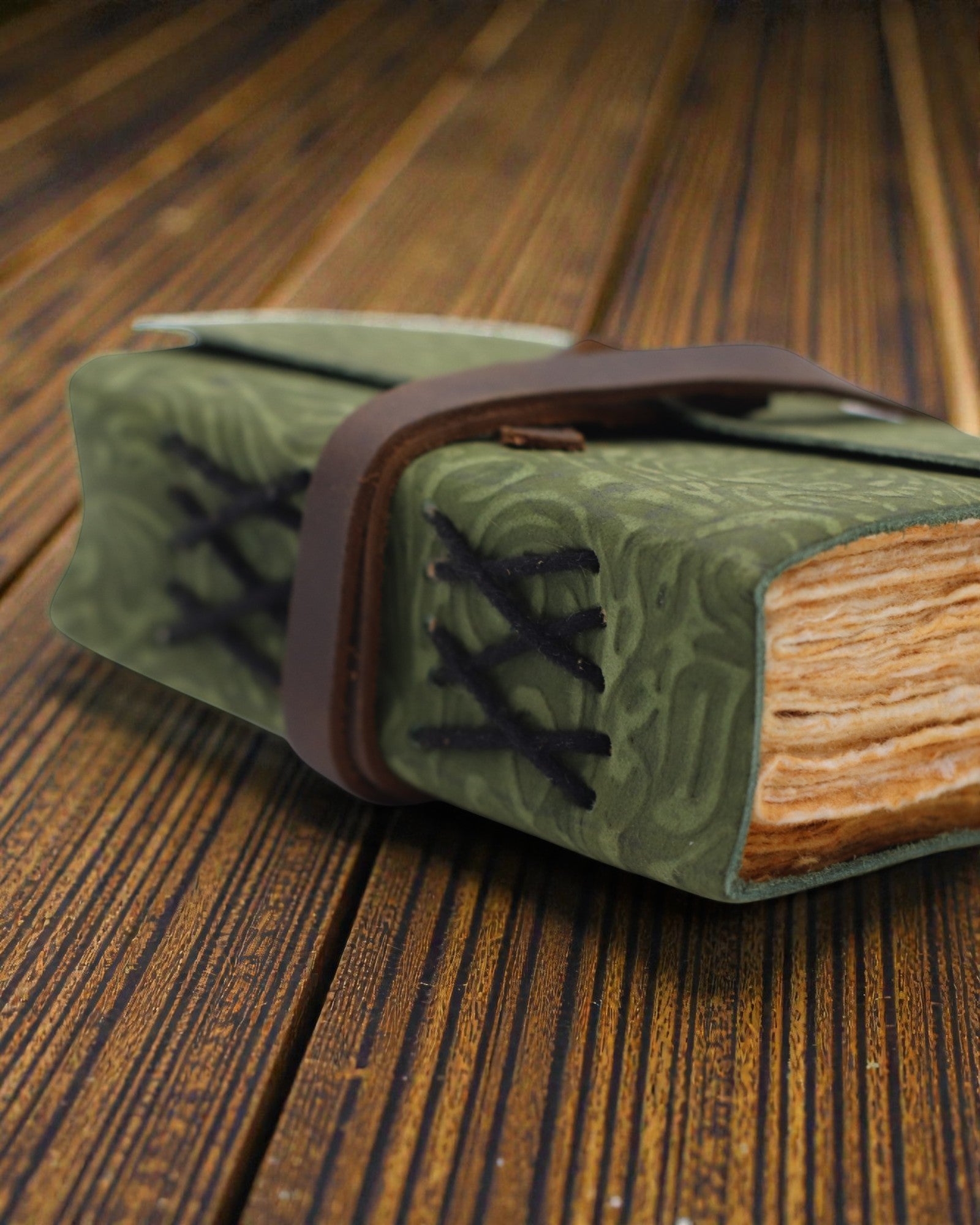 Green Maze Vintage – nahkakantinen muistikirja vanhennetuilla sivuilla 12,7 × 8,9 cm