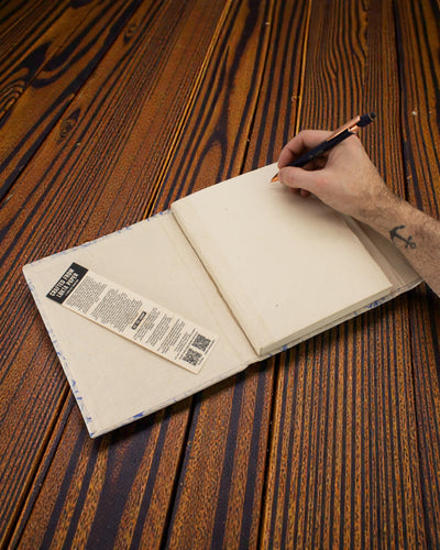 Sininen puuvillapilvi – suuri Lokta-muistikirja sinisellä puuvillalla 21 × 15 cm, 45 lehteä