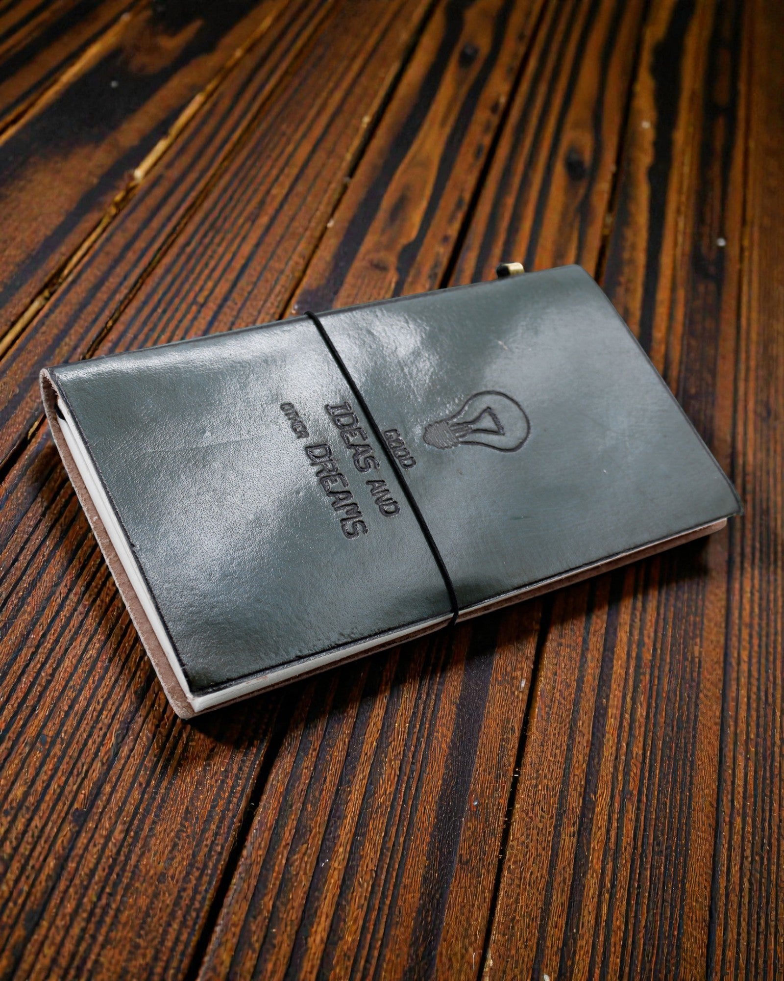 Käsin tehty nahkainen muistikirja Harmaat ideat – Hyvät ideat ja muita unelmia (80 sivua)