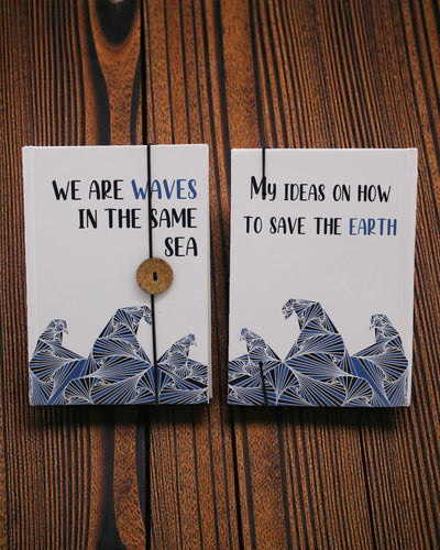 Waves Together – pieni muistikirja hihnalla ja kokospähkinästä tehdyllä napilla 18 × 12,5 cm, 200 sivua