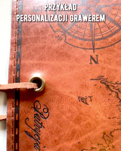 Retro Tummanruskea Nahkainen Penaali Aarre Kartta -teemalla - Tyylikäs Laukku Kirjoitusvälineiden Aarteiden Säilytykseen