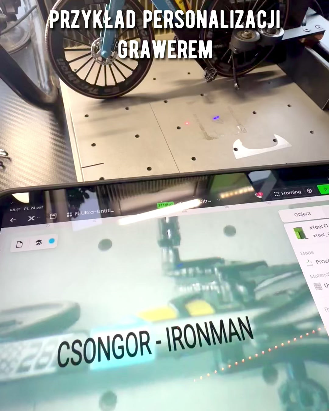 Miniatyyrimalli Triathlonipyörästä "SpeedStorm 1.2" personointi kaiverruksella lahjaksi