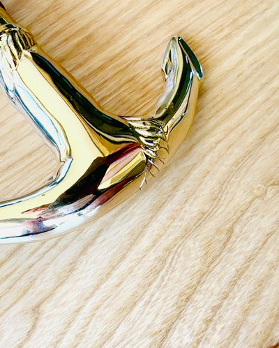 Käsin veistetty matkakeppi, kävelyyn "Kuningasvaeltaja" ruskeana kultakoristeilla