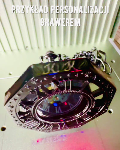 Klassinen Musta Steampunk Kahdeksankulmainen Mekaaninen Taskukello, Kaiverrus