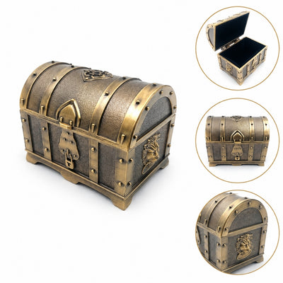 Retrotyylinen metallinen aarrearkku kaiverruksella – hopeanhohtoinen rasia 7x5x5 cm