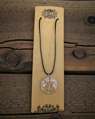 Elämän puu -kaulakoru, rakkaus ja hellyys – ruusukvartsi