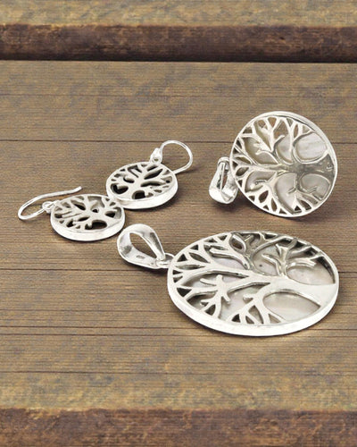 Hopeinen riipus Elämänpuu 30 mm – Mother of Pearl Pure Light